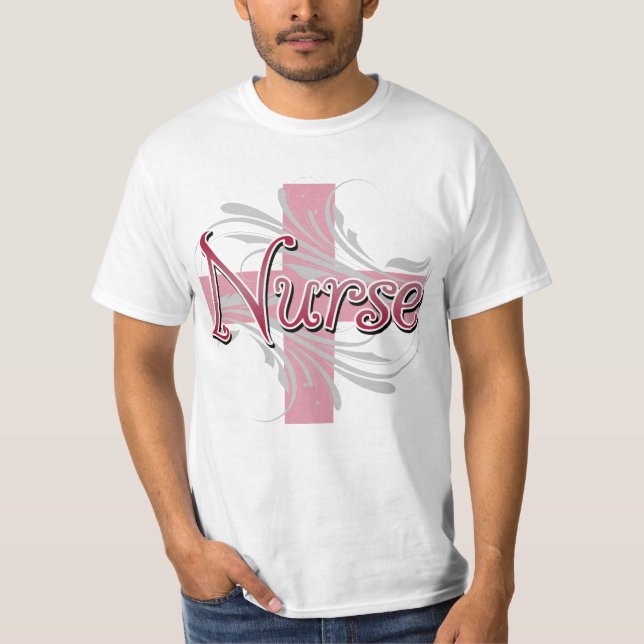 T-shirt Infirmière rose de croix/remous (Devant)