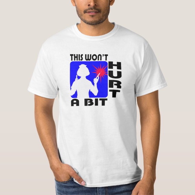 T-shirt Infirmière sadique en bleu avec 2 aiguilles (Devant)