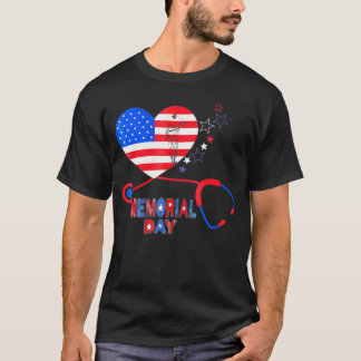 T-shirt Infirmière Stethoscope Heart Patriotic Memorial Da