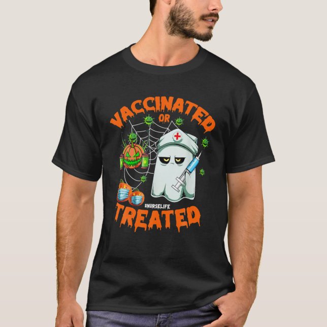 T-shirt Infirmière Vaccinée Ou Traitée Fantôme De Vie Hall (Devant)
