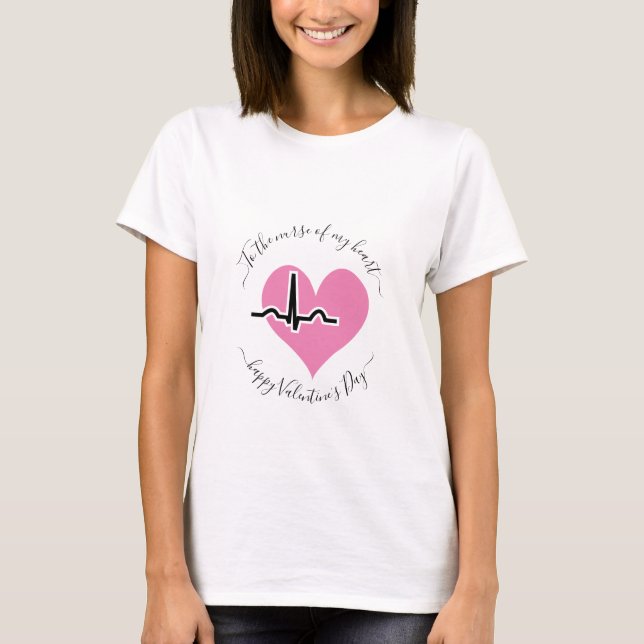 T-shirt Infirmière Valentines Journée pouls pulsé rose (Devant)
