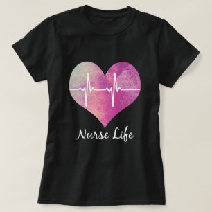 T-shirt Infirmière Vie - Cœur en aquarelle ECG