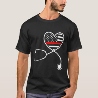 T-shirt Infirmière Vie Pompier Femme Vie Stethoscope Rouge