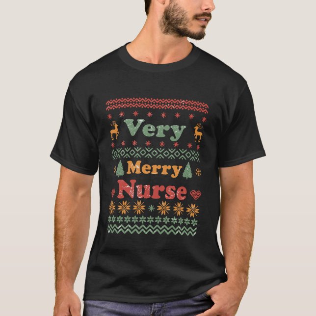 T-shirt Infirmière vintage de pull de Noël joyeux (Devant)