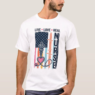 T-shirt Infirmière Vive Amour Guérir Patriotique Vintage V