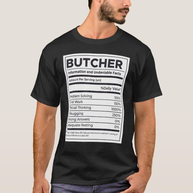 T-shirt Information sur la nutrition du boucher (Devant)