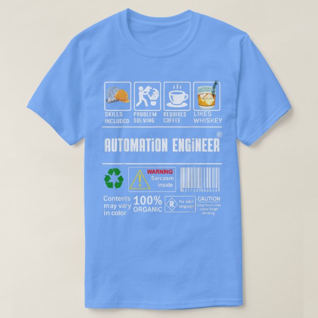 T-shirt Ingénieur Automatisation Compétences Étiquette Rés (Design devant)