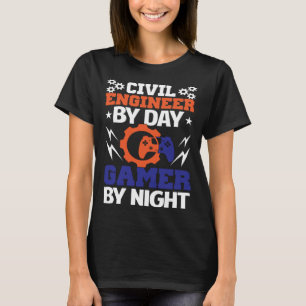 T-shirt Ingénieur Civil Par Joueur De Jour Par Ingénieur D