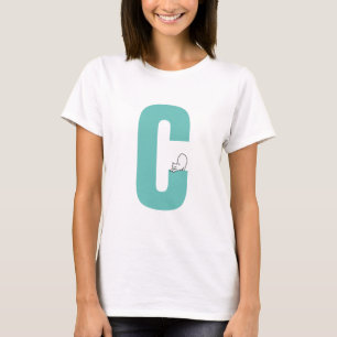 T-shirt Initiale avec étirement chat doodle drôle