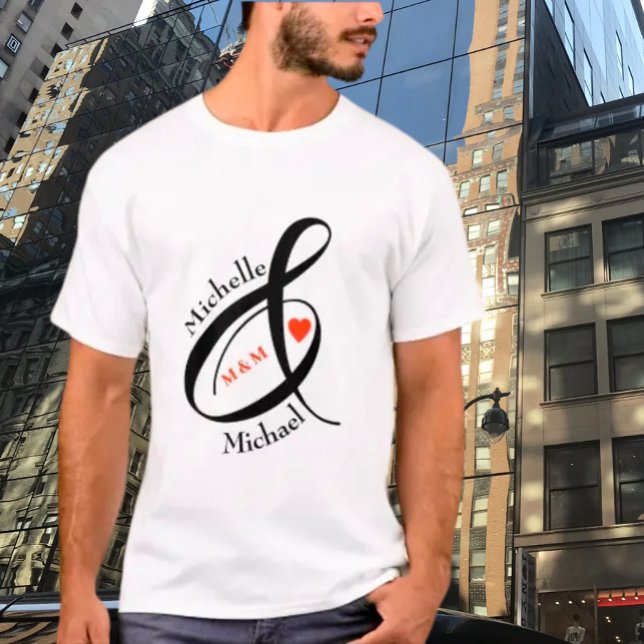 T-shirt Initiales romantiques personnalisées Premiers noms (Créateur téléchargé)