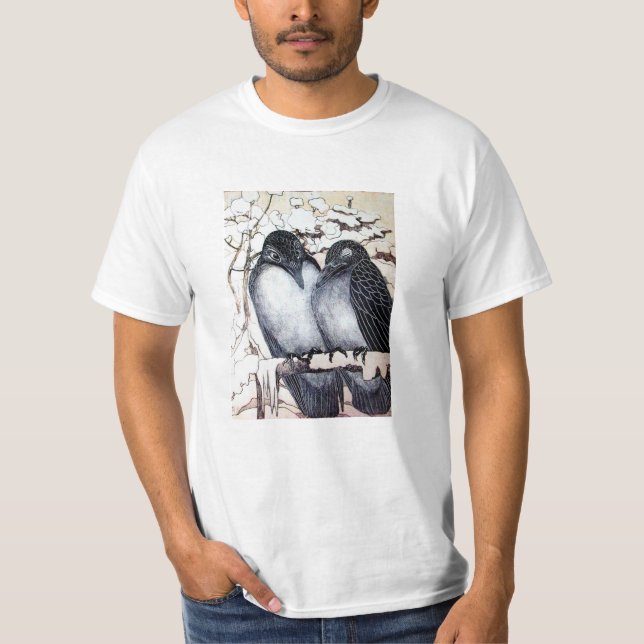 T-shirt INSÉPARABLES D'HIVER DANS LA NEIGE Dessin noir et  (Devant)