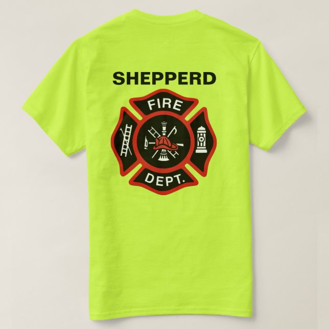 T-shirt Insigne du service d'incendie avec nom (Design dos)