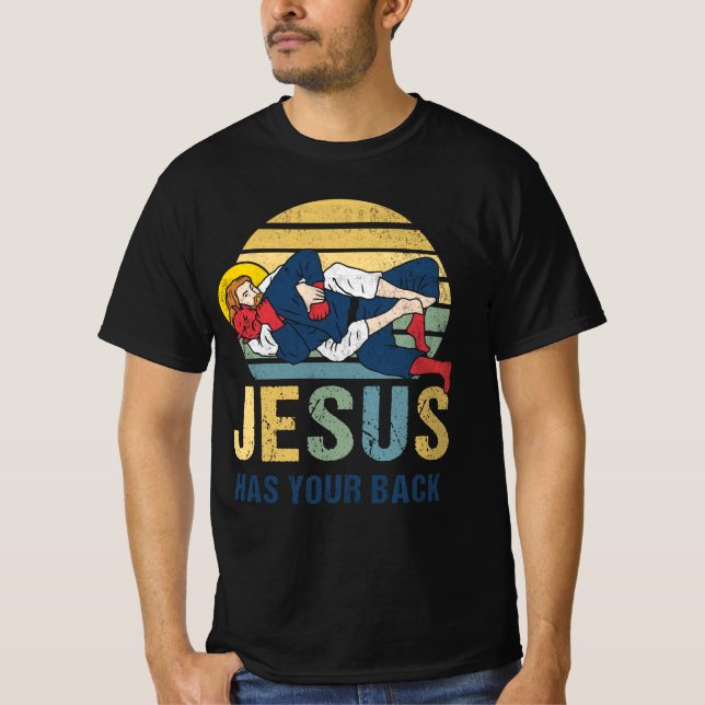 T-shirt Inspiration Jésus a votre dos Jiu Jitsu Retro (Devant)