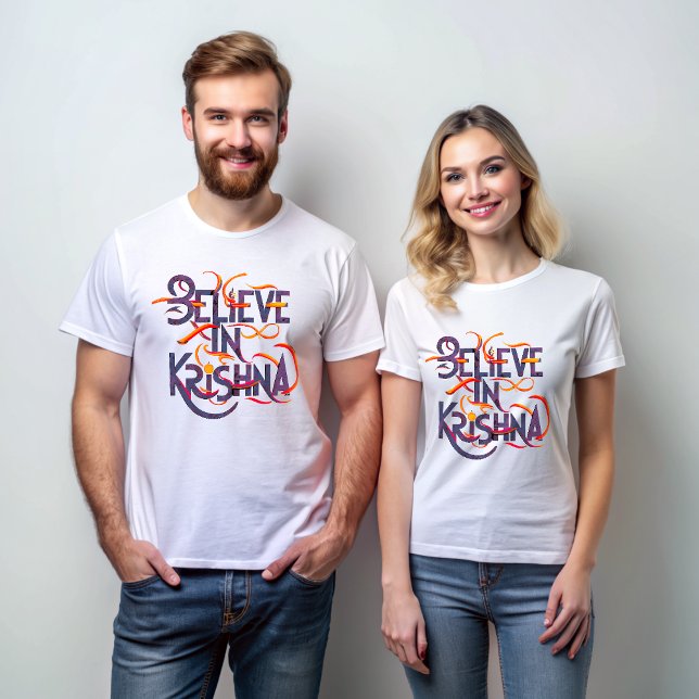 T-shirt inspiré blanc "Croyez en Krishna" (Créateur téléchargé)