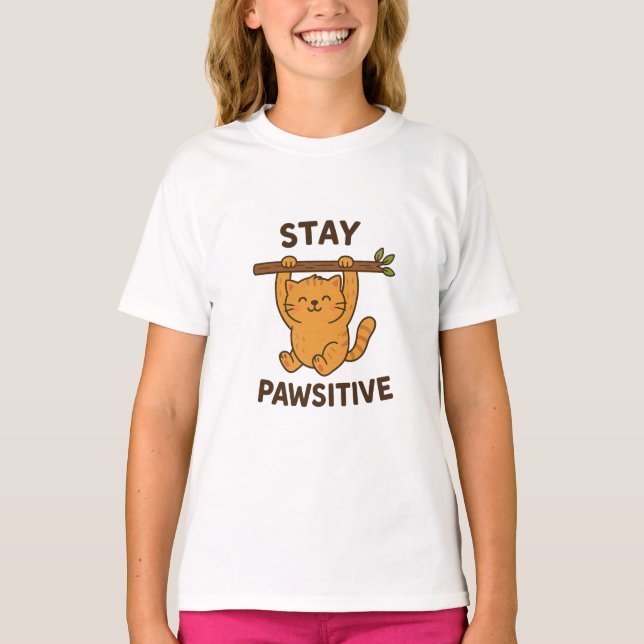 T-shirt  Inspiring "Stay pawsitive" Quote Print (Devant)