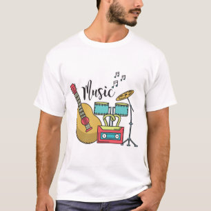 T-shirt Instruments de musique de dessin coloré Graphisme