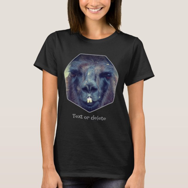 T-shirt Intense Black Llama Face Close Up Personalized (Devant)