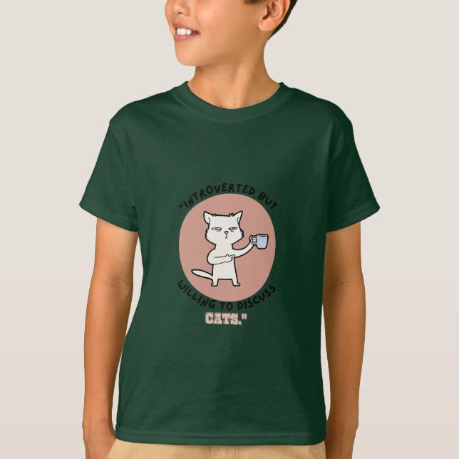 T-shirt Introverti mais prêt à discuter des chats - Chat d (Devant)