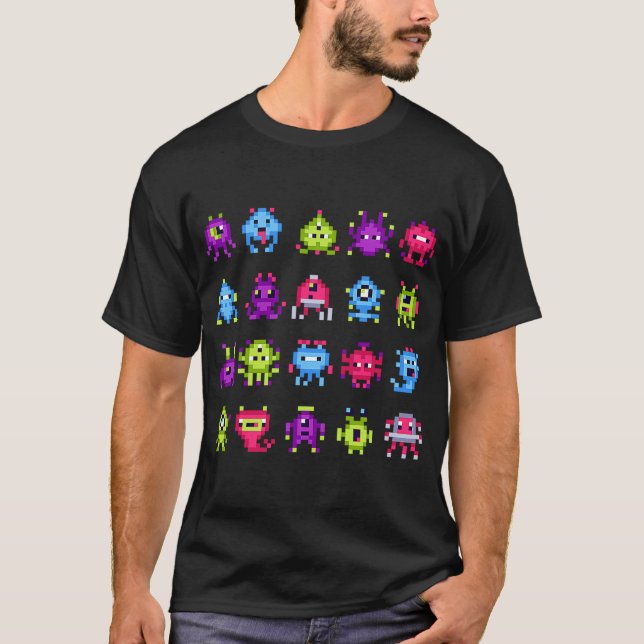 T-shirt INVADERS I Love 80s Retro 8 bits Pixel Espace Mons (Devant)
