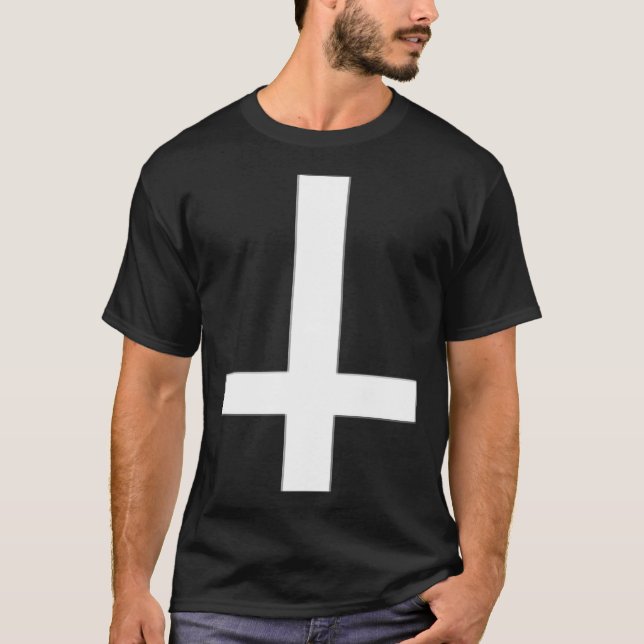 T-shirt Inverted Cross Upside Down Satan Antichrist Atheis (Devant)