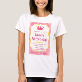 T-shirt Invitation d'anniversaire de la Couronne rose | za