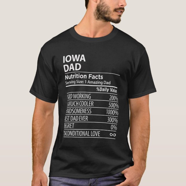 T-shirt IOWA IA DAD Nutrition Facts Mens USA State (Devant)