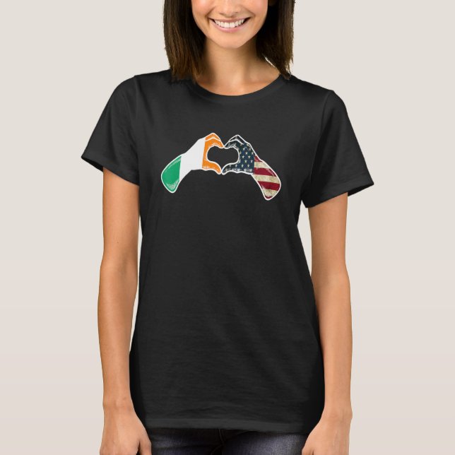 T-shirt Ireland American USA Flag - USA Irish Heart (Devant)