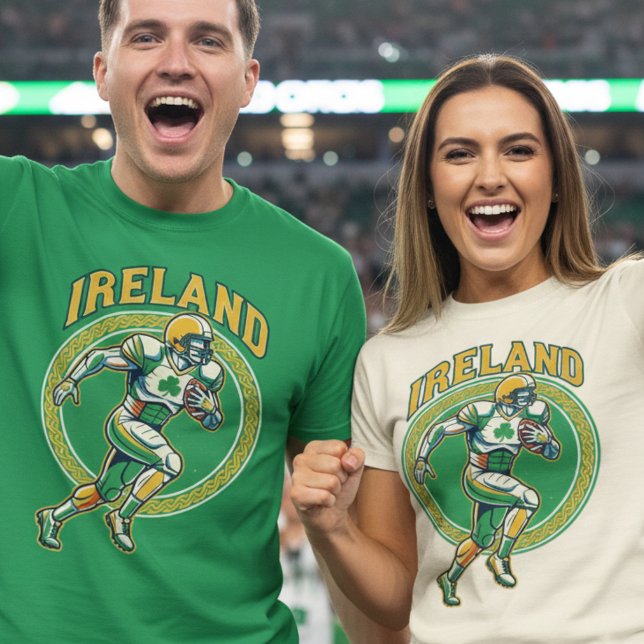T-shirt Ireland Gridiron Shamrock Football Athlete Dynamic (Use Personalized to change color/font.
Choose a color that matches the background color of shirt)