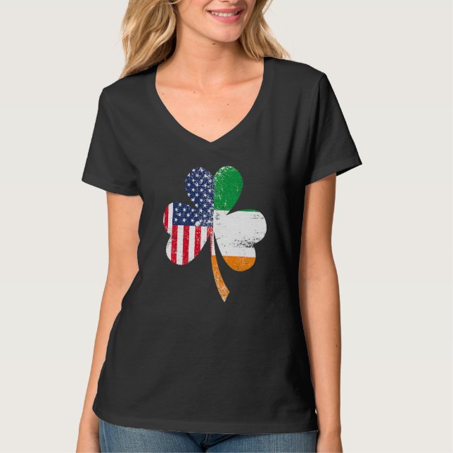 T-shirt Ireland Shamrock St Patricks Day IRISH US FLAG Pre (Devant)