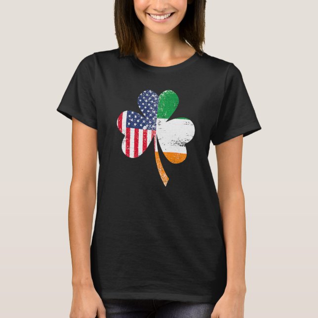 T-shirt Ireland Shamrock St Patricks Day IRISH US FLAG Pre (Devant)