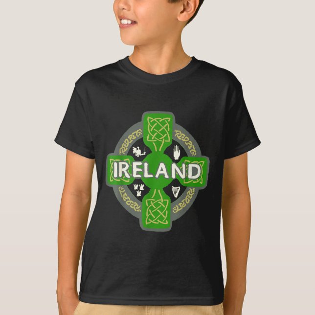 T-shirt Ireland St Patrick Day Celtic Cross Green  (Devant)