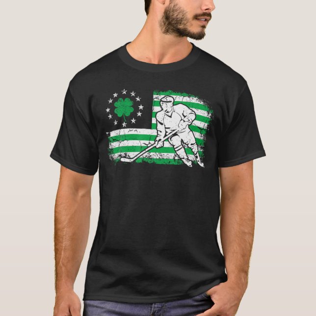 T-shirt Irish American Flag Lucky Hockey St. Patrick's Day (Devant)