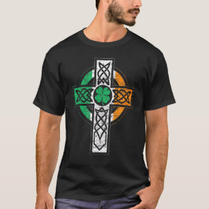 T-shirt Irish Celtic Knot Christian Cross Irlande Drapeau 