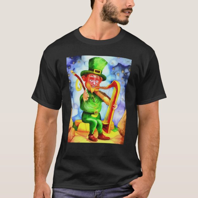 T-shirt Irish Elf With Fiddle and Harp (Devant)