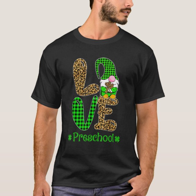 T-shirt Irish Gnome Love Preschool Teacher Leopard St Patr (Devant)