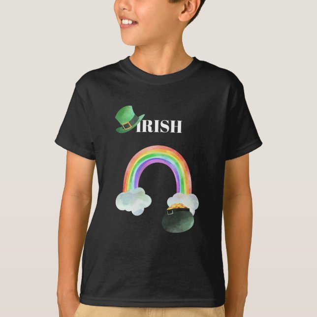 T-shirt *~* IRISH IRLANDE GARÇON Arc-en-ciel Pot d'or (Devant)