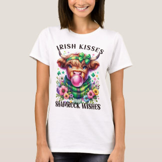 T-shirt Irish Kisses Shamrock souhaite Highland Cow T-Shir