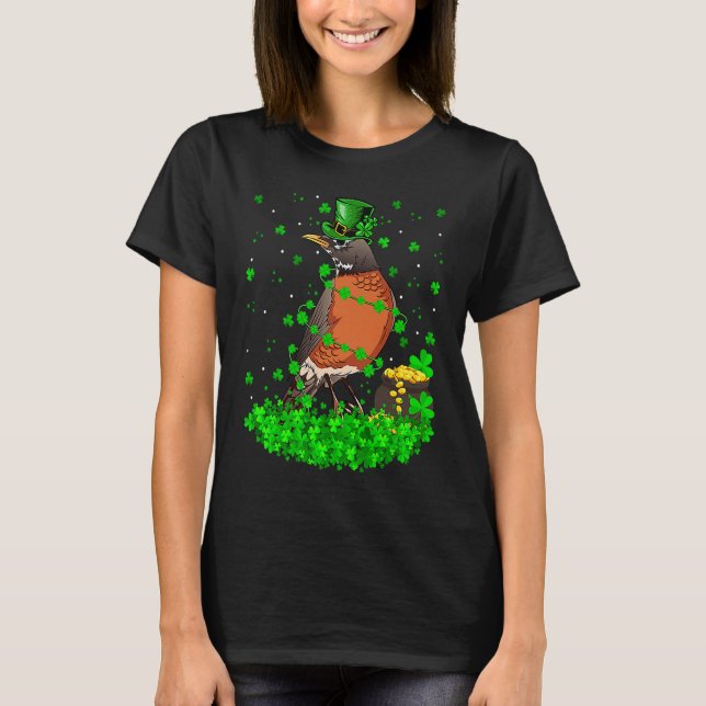 T-shirt Irish Leprechaun American Robin Bird St Patrick's  (Devant)