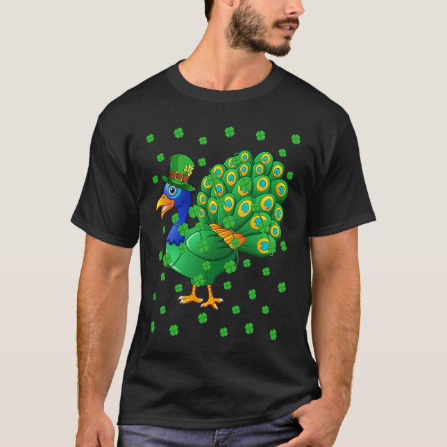 T-shirt Irish Shamrock Leprechaun Peacock Bird St Patrick' (Devant)