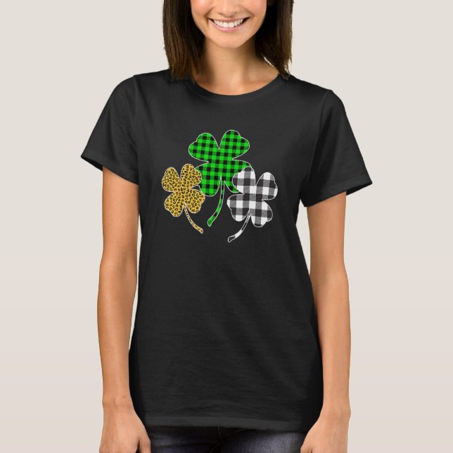 T-shirt Irish Shamrocks Leopard Buffalo Plaid St Patrick's (Devant)