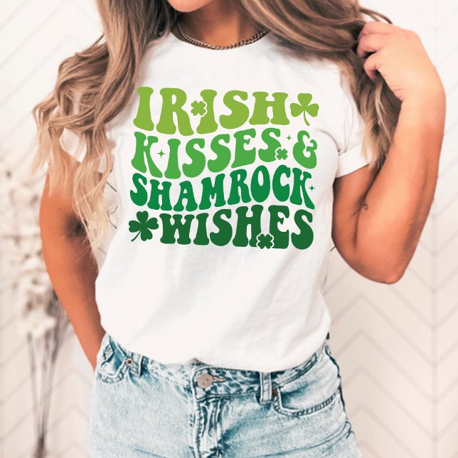T-shirt Irlandais Baisers & Souhaits Shamrocks Retro St Pa (Irish Kisses & Shamrock Wishes Retro T-Shirt)
