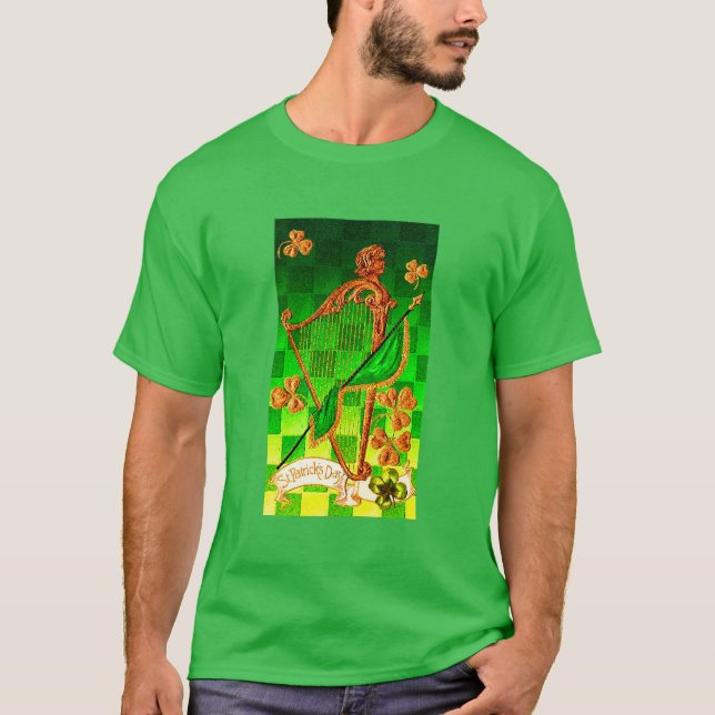 T-shirt IRLANDE HARP, OR VERT SHAMROCK St Patrick's Day (Devant)