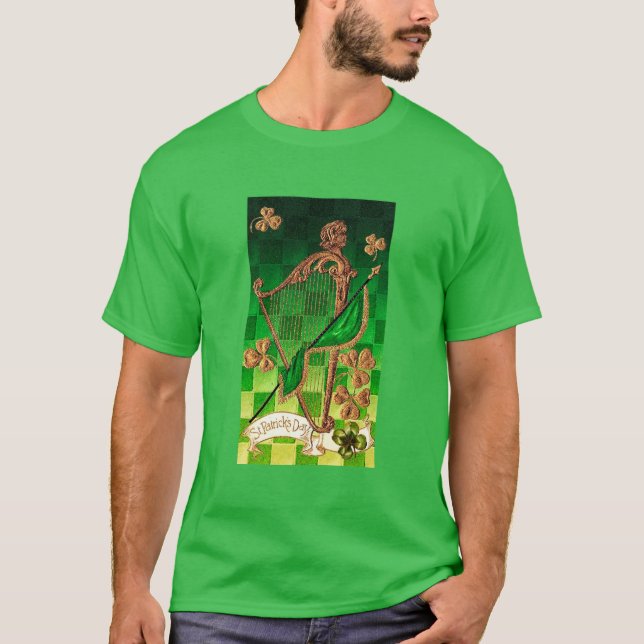 T-shirt IRLANDE HARP, OR VERT SHAMROCK St Patrick's Day (Devant)