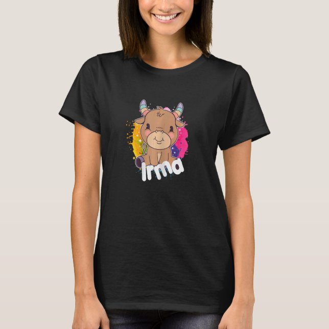 T-shirt IRMA Belle fille nom avec adorable petite vache (Devant)