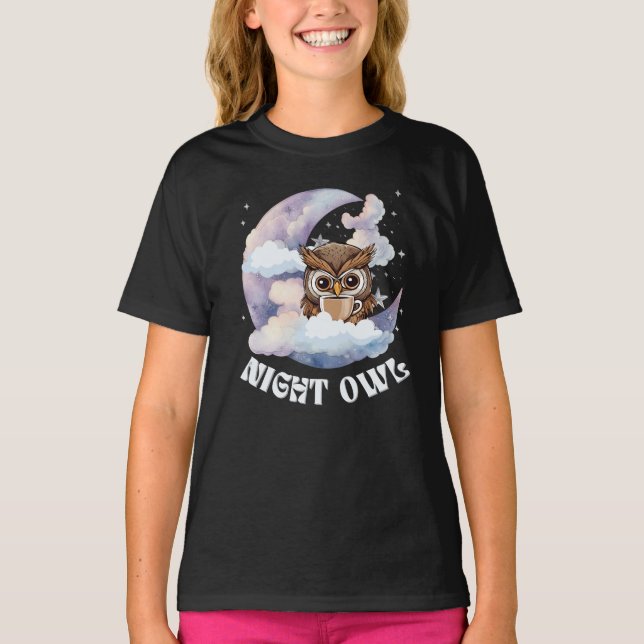 T-shirt Irritable nuit rêveuse hibou à boire un café (Devant)