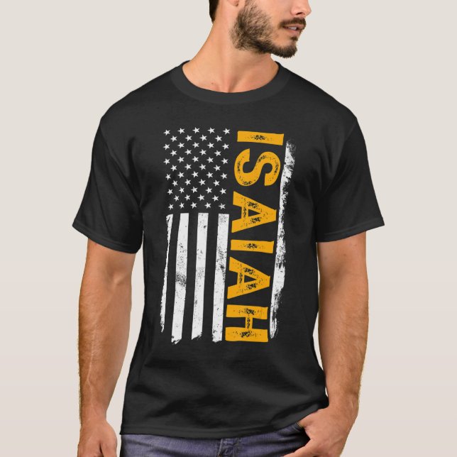 T-shirt Isaïe Nom, Drapeau Américain Isaïe Prénom (Devant)