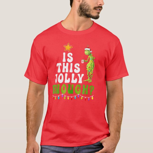 T-shirt ishis Jolly Enough Green Merry Christmasree Lights (Devant)