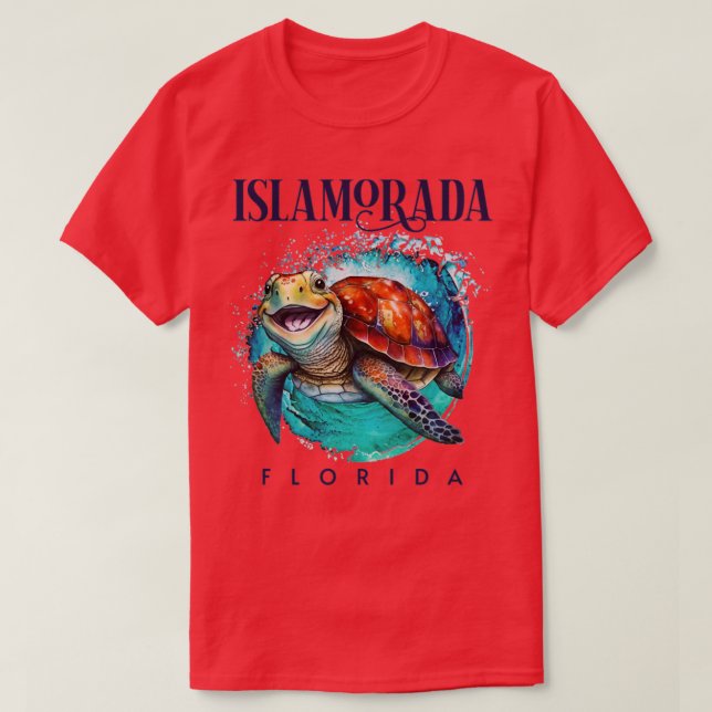 T-shirt Islamorada Florida Aquarelle Joyeuse tortue de mer (Design devant)