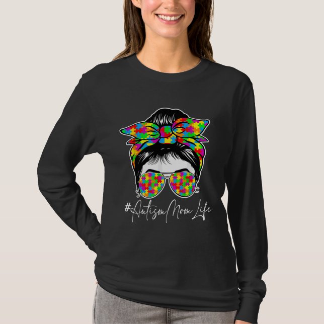 T-shirt Ism Mom Life Messy Bun Lunettes de soleil Bandana  (Devant)