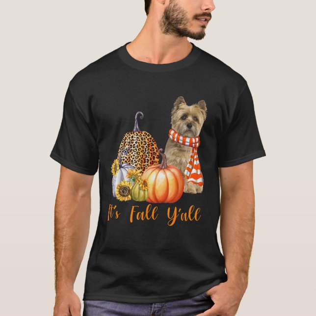T-shirt It s Fall Y all Cairn Terrier Dog Leopard Pumpkin  (Devant)